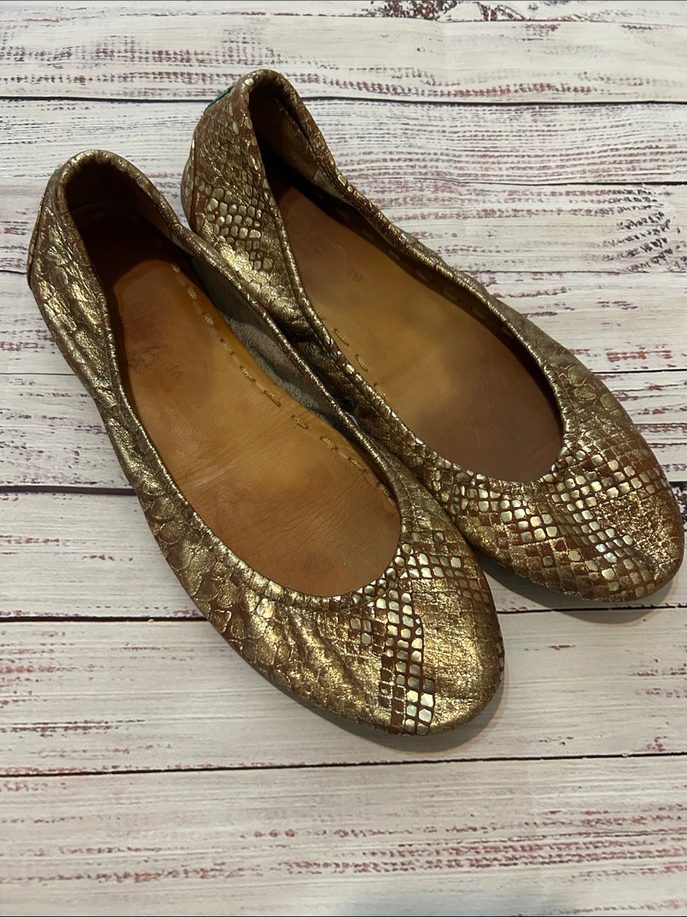 Tieks Metallic Gold Snake-Embossed Ballet Flats